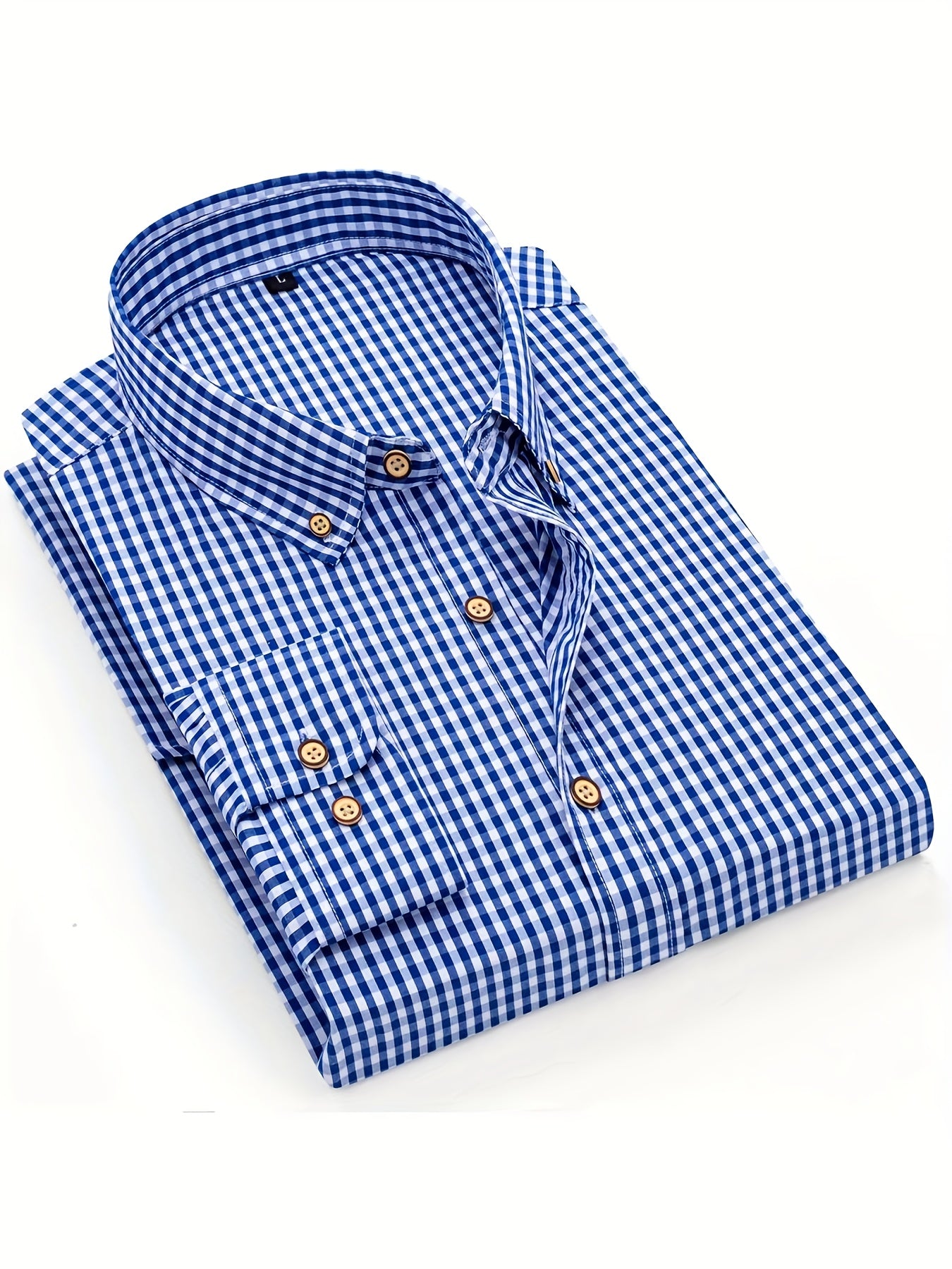 Mens Stylish Gingham Check Casual Long Sleeve Breathable Button-Up Shirt
