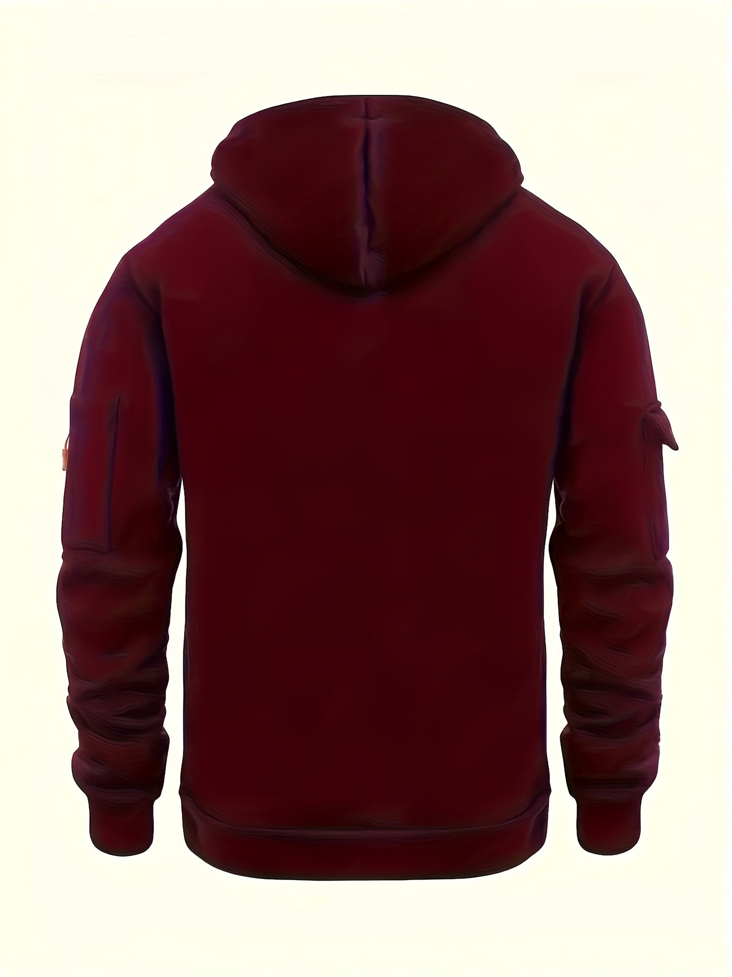 Mens Casual Hooded Zipper Pockets Half Zip Collar Solid Colour Pullover Sweatshirt