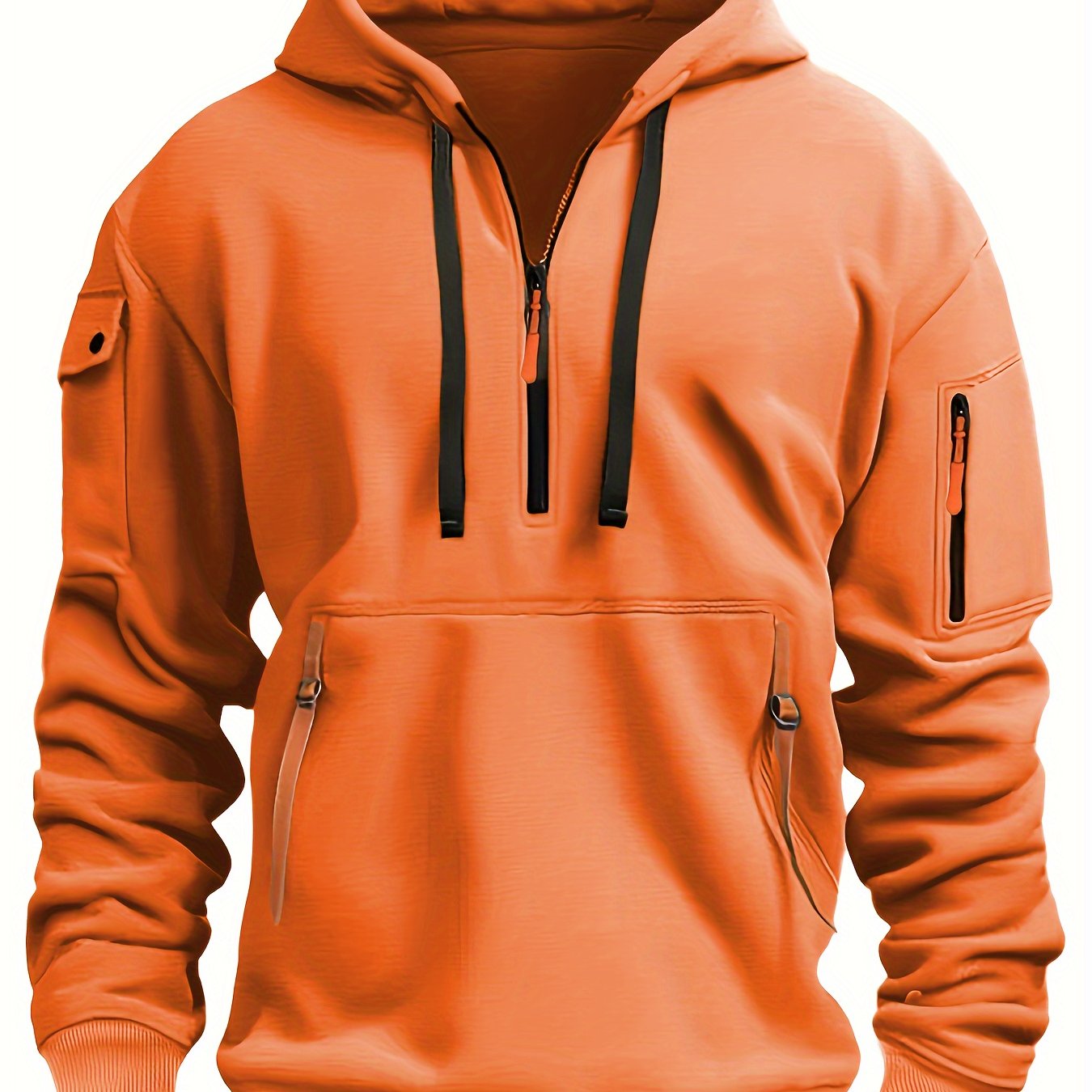 Mens Sporty Casual Hooded Ribbed Cuffs & Hem Solid Colour Sweatshirt