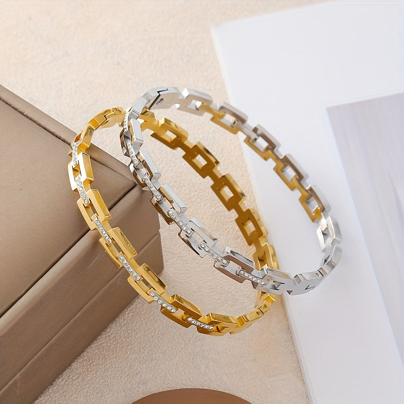 Womens 18K Gold Plated Elegant Rhinestone Studded Infinity Bangle Bracelet