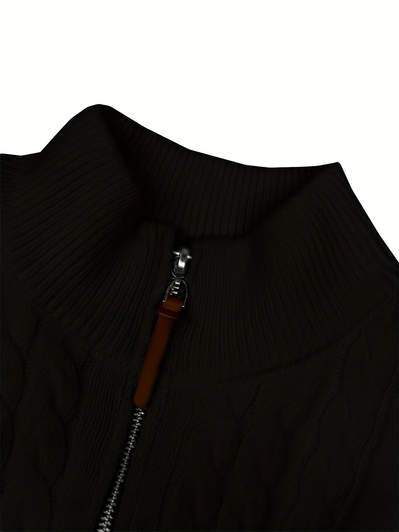 Mens Casual Half-High Collar Zip-Up Cable Knit Classic Pullover Sweater