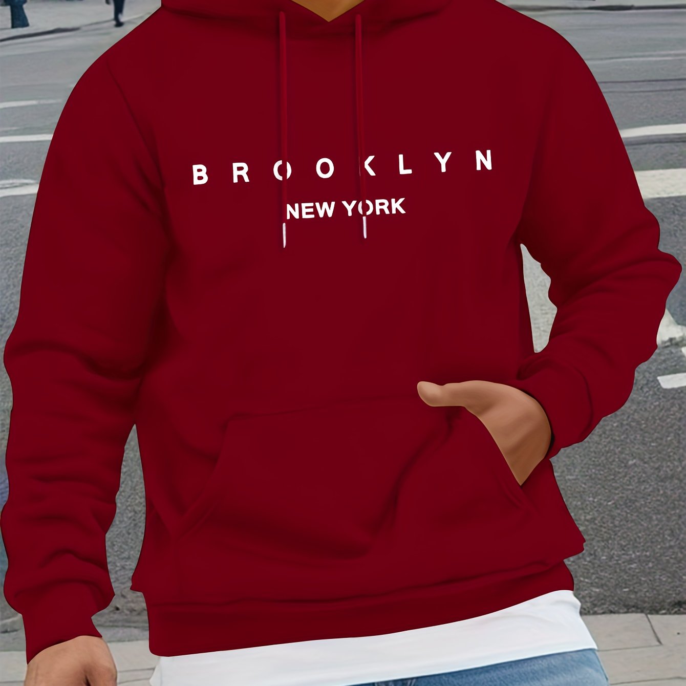 Mens Casual Comfy Classic Letter Print Drawstring Long Sleeve Sweatshirt Hoodie