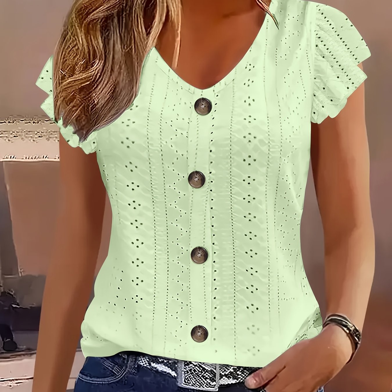 Womens Casual Breathable Solid Colour Semi-Sheer Round Neck Short Sleeve T-Shirt Top