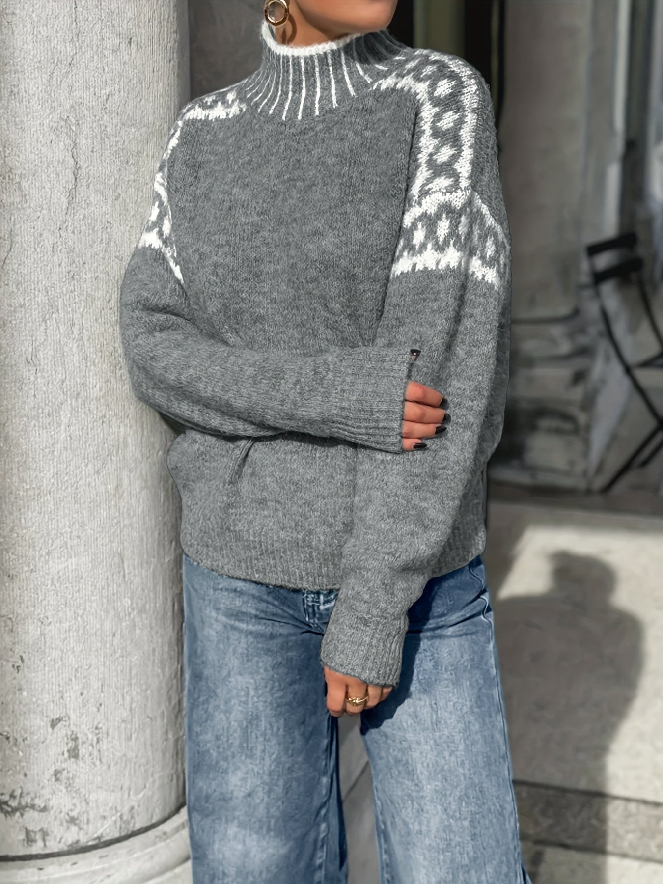 Womens Elegant Half-Turtleneck Knit Solid Colour Sweater
