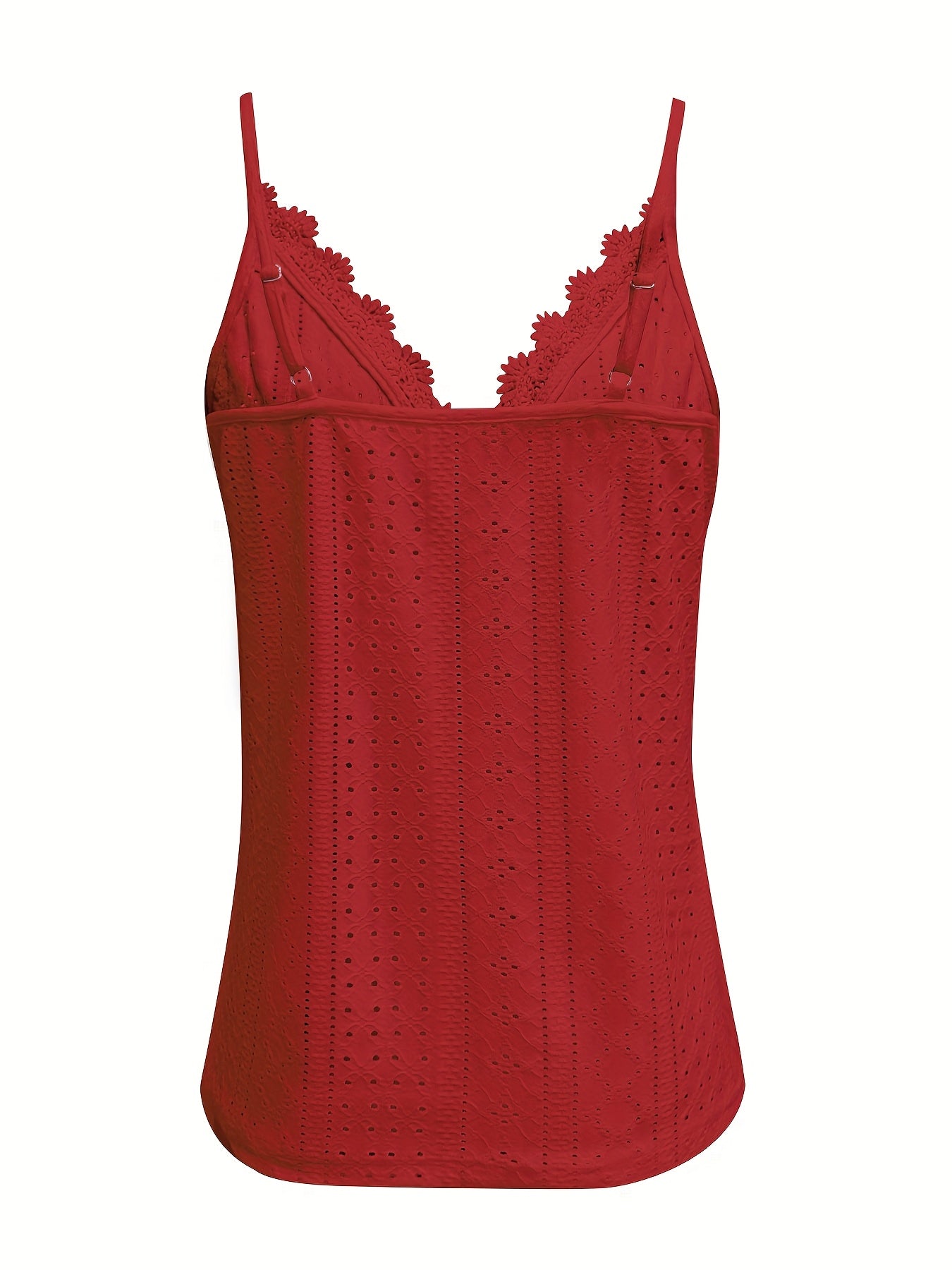 Womens Casual Elegant V-Neck Sleeveless Eyelet Detail Lace Trim Cami Top