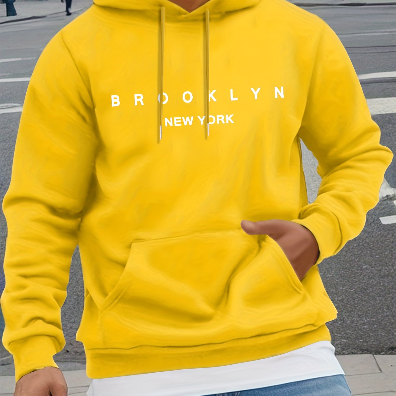 Mens Casual Comfy Classic Letter Print Drawstring Long Sleeve Sweatshirt Hoodie