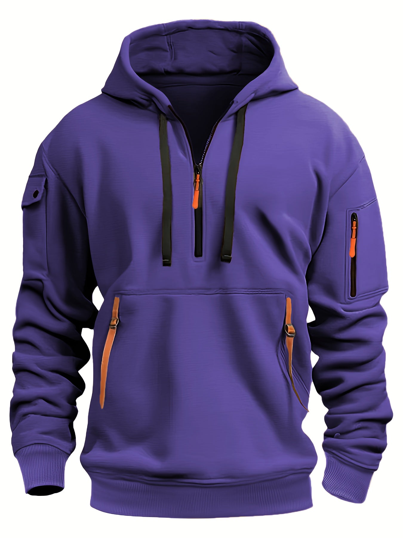 Mens Sporty Casual Hooded Ribbed Cuffs & Hem Solid Colour Sweatshirt