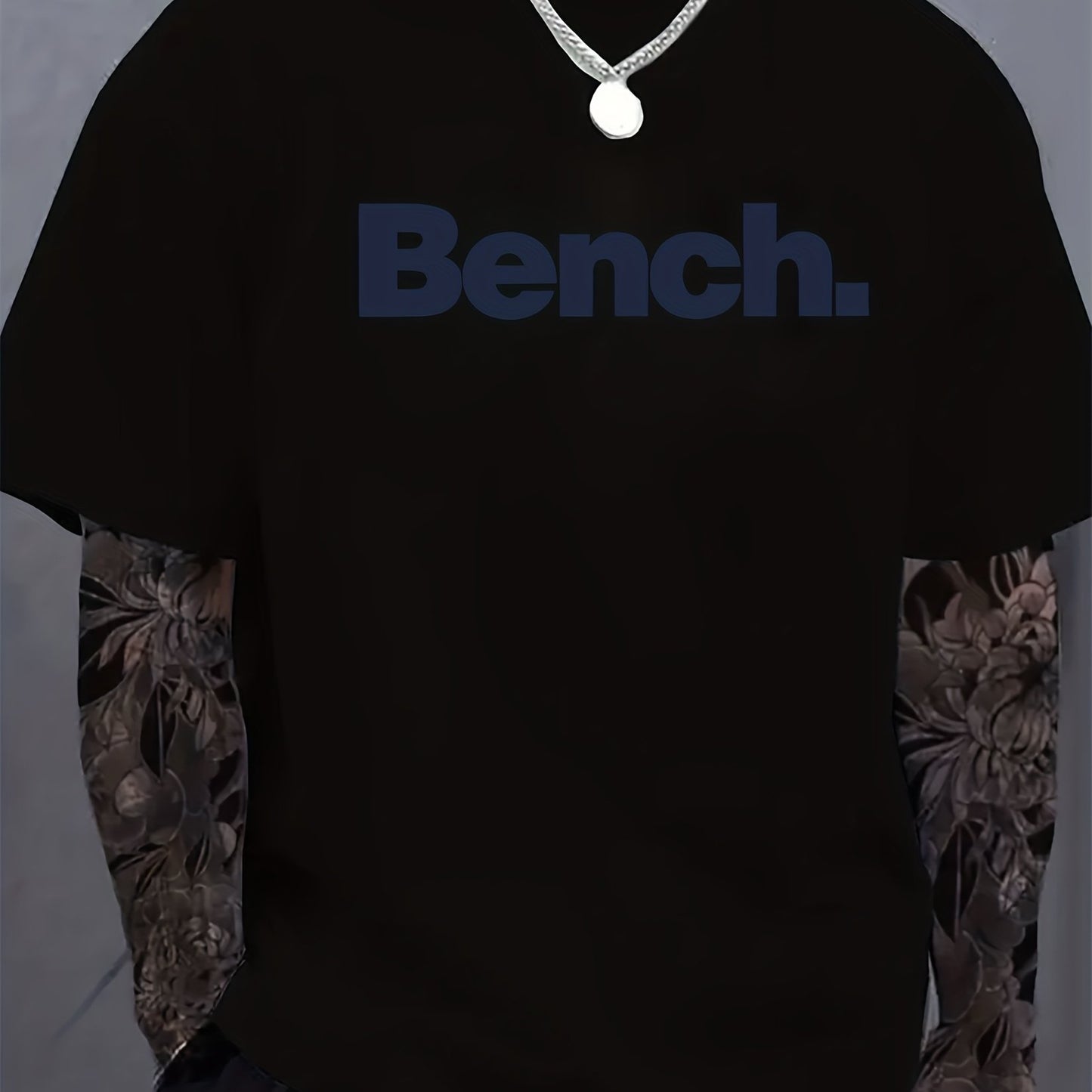 Mens Casual Crew Neck Short Sleeve BENCH Print Lightweight Breathable Tshirt