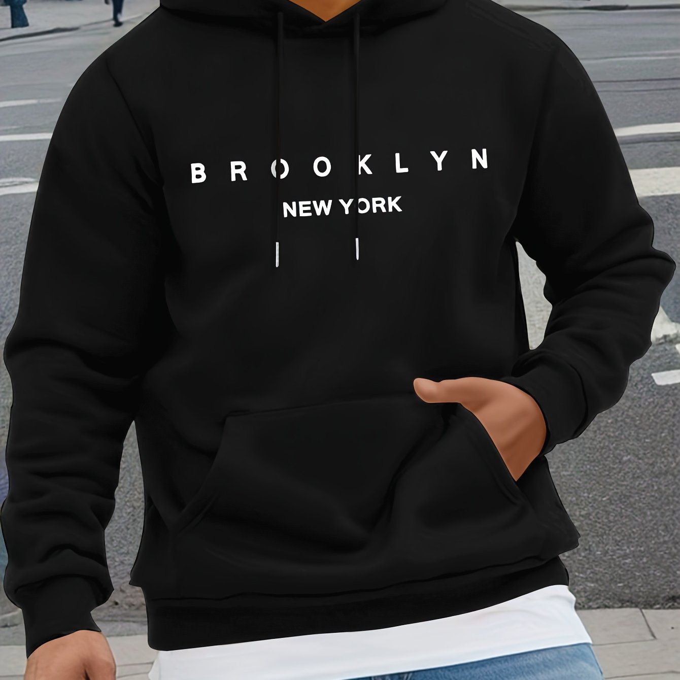 Mens Casual Comfy Classic Letter Print Drawstring Long Sleeve Sweatshirt Hoodie