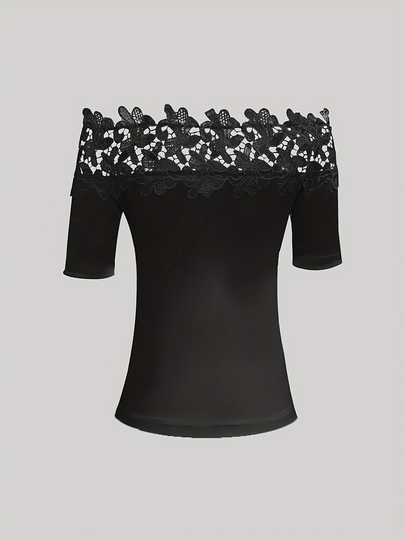 Womens Chic Elegant Off-Shoulder Lace Trim Short Sleeve Top