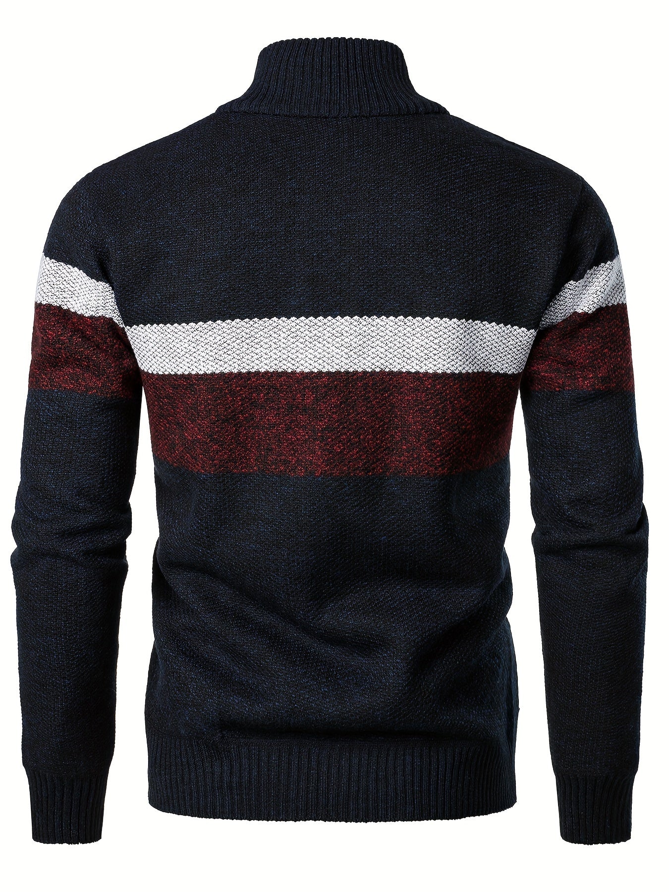 Mens Thick Fleece-Lined Casual Colour Block Stand Collar Knitted Half Zip Long Sleeved Sweater