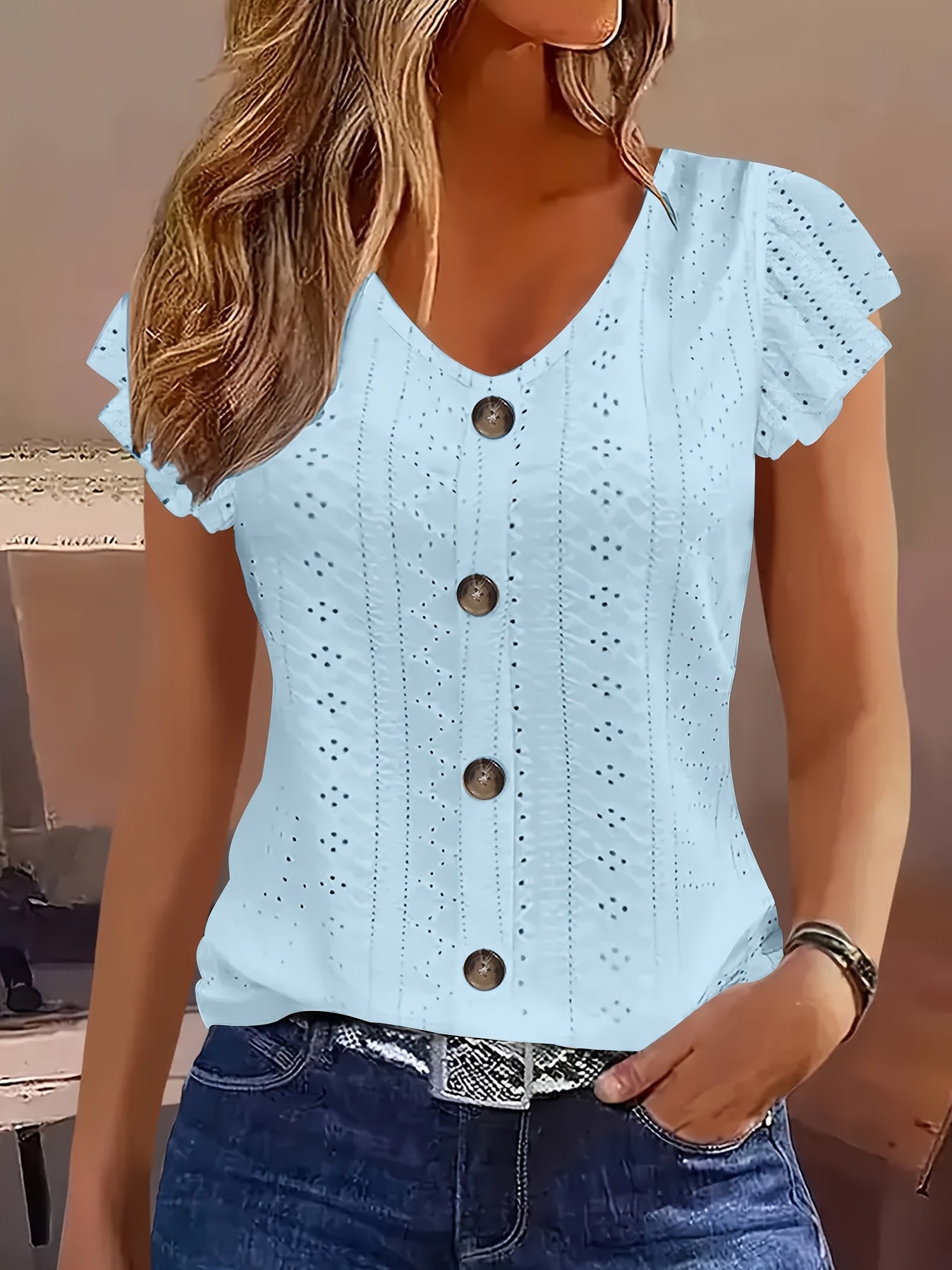 Womens Casual Breathable Solid Colour Semi-Sheer Round Neck Short Sleeve T-Shirt Top