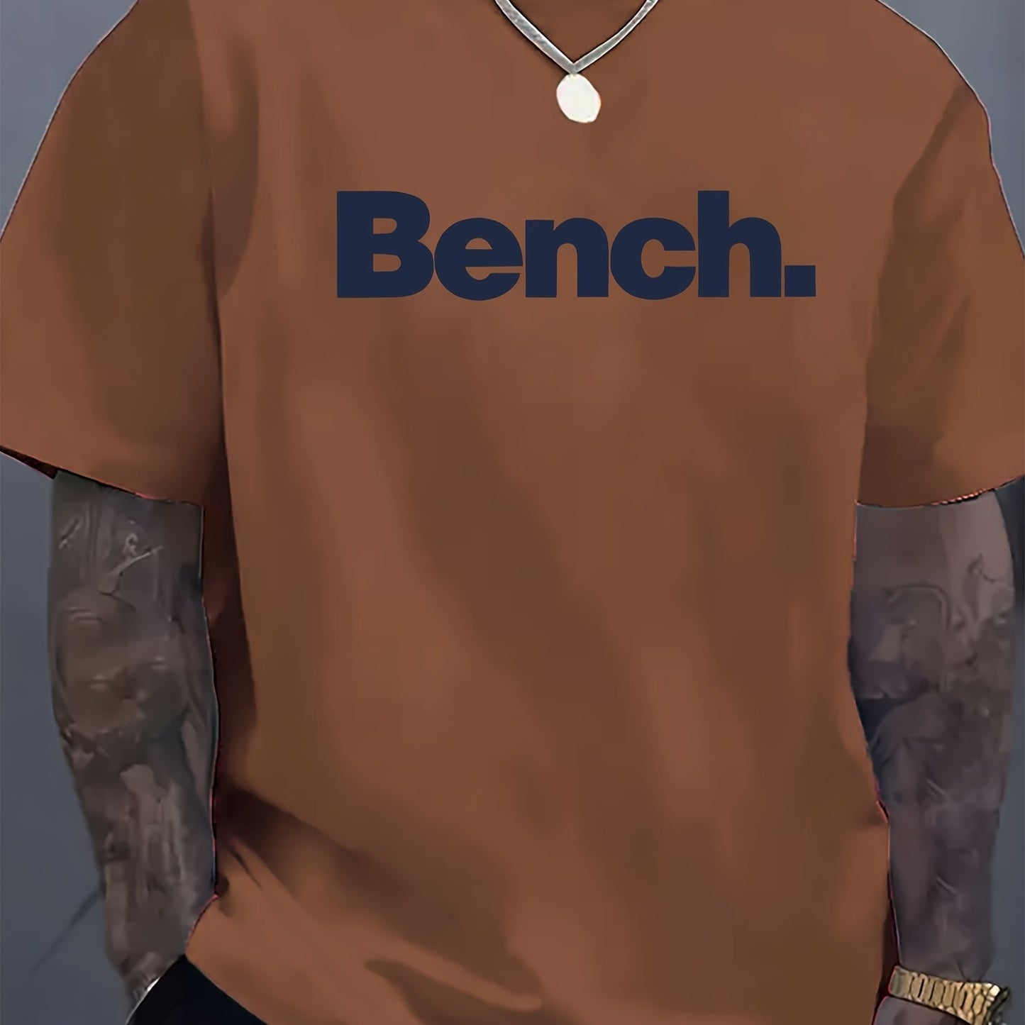 Mens Casual Crew Neck Short Sleeve BENCH Print Lightweight Breathable Tshirt