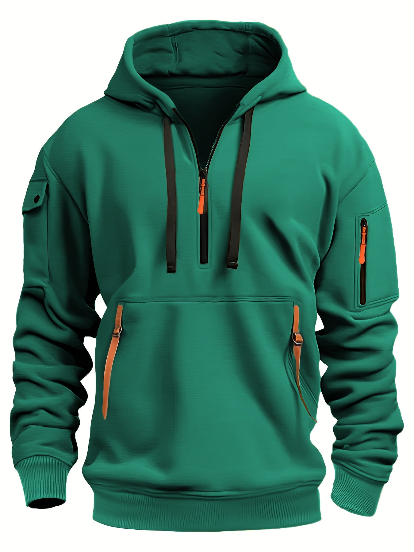 Mens Sporty Casual Hooded Ribbed Cuffs & Hem Solid Colour Sweatshirt