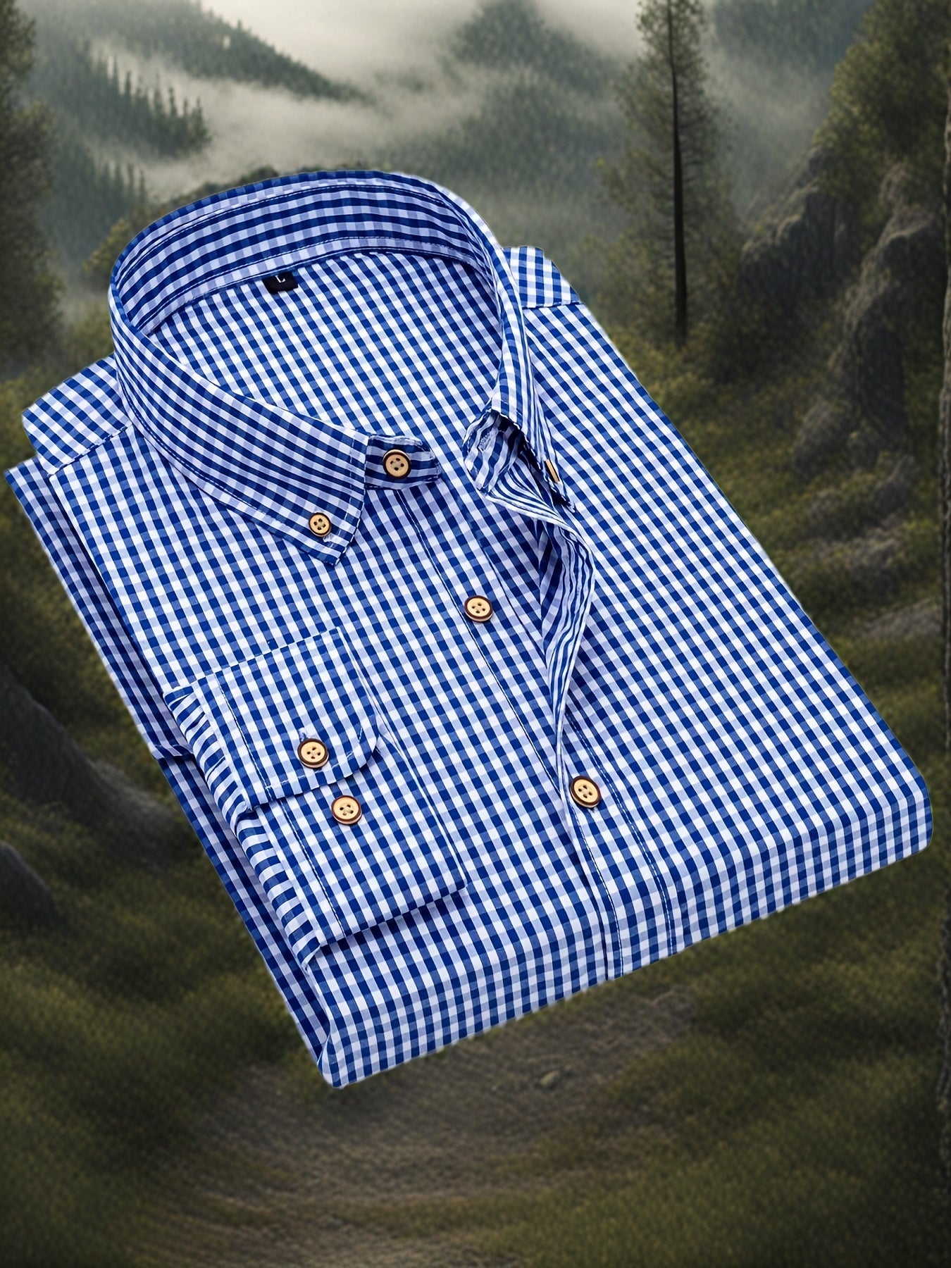 Mens Stylish Gingham Check Casual Long Sleeve Breathable Button-Up Shirt