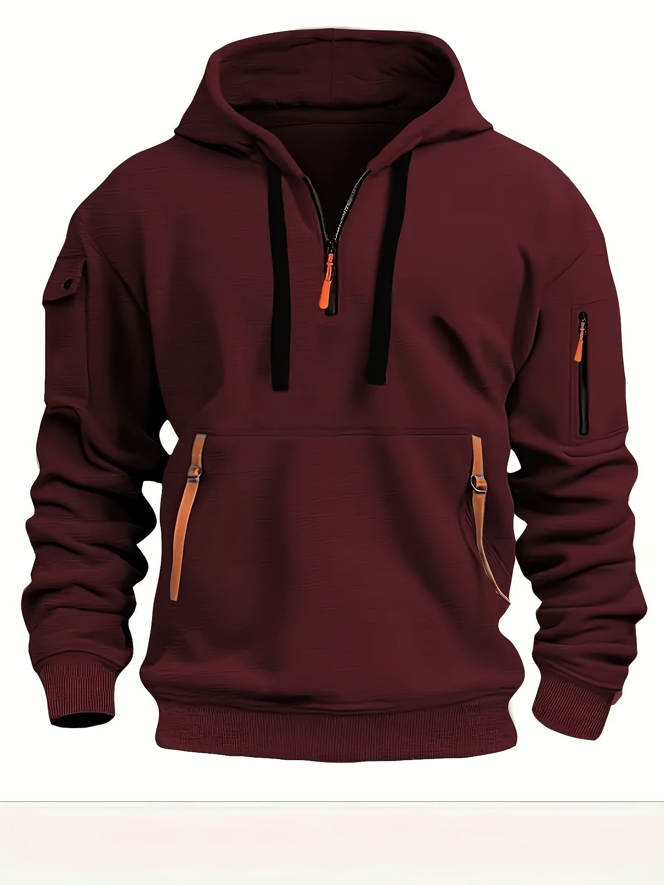 Mens Sporty Casual Hooded Ribbed Cuffs & Hem Solid Colour Sweatshirt