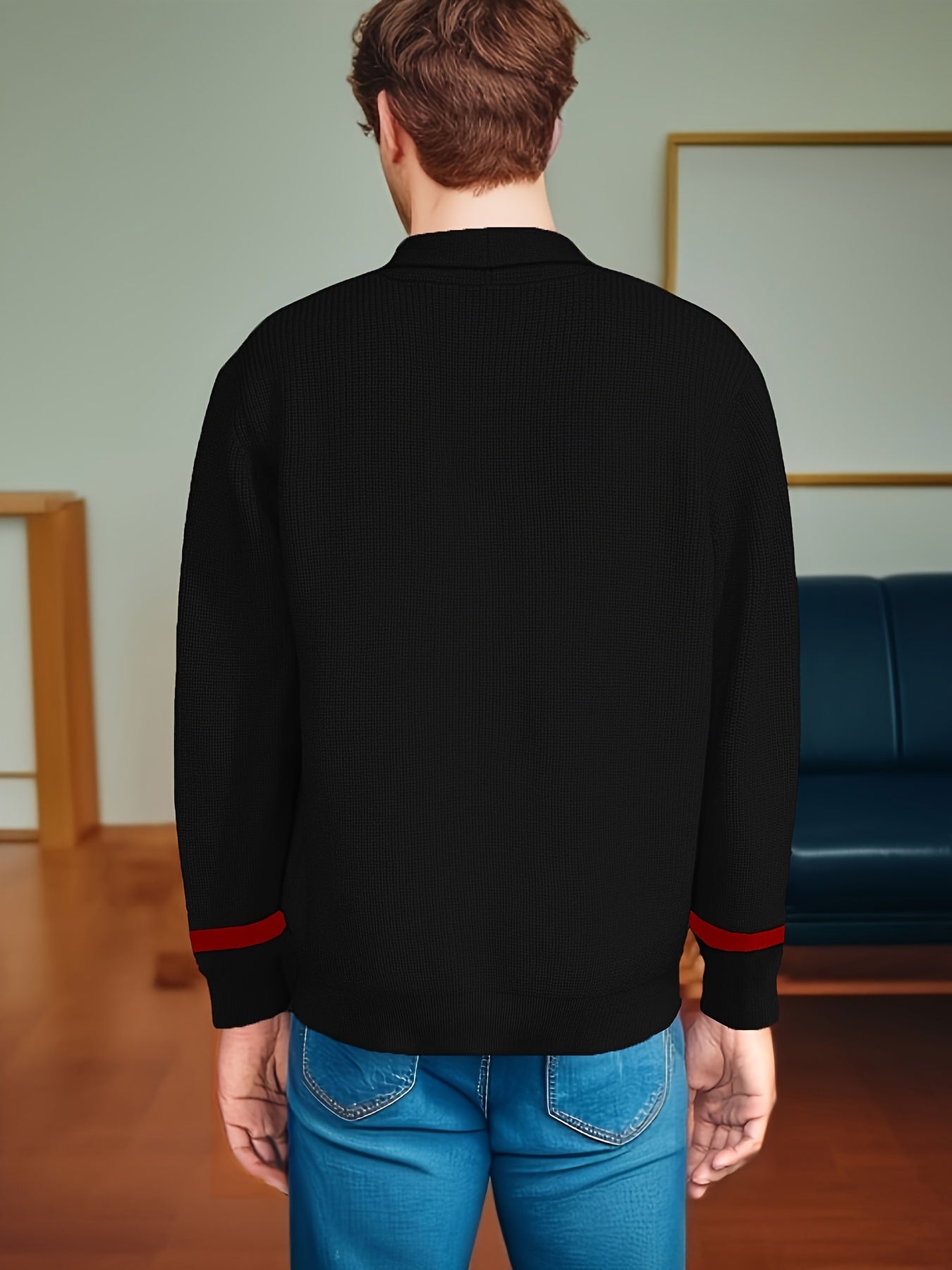 Mens Casual Stand Collar Loose Fit Open Front Sweater Cardigan