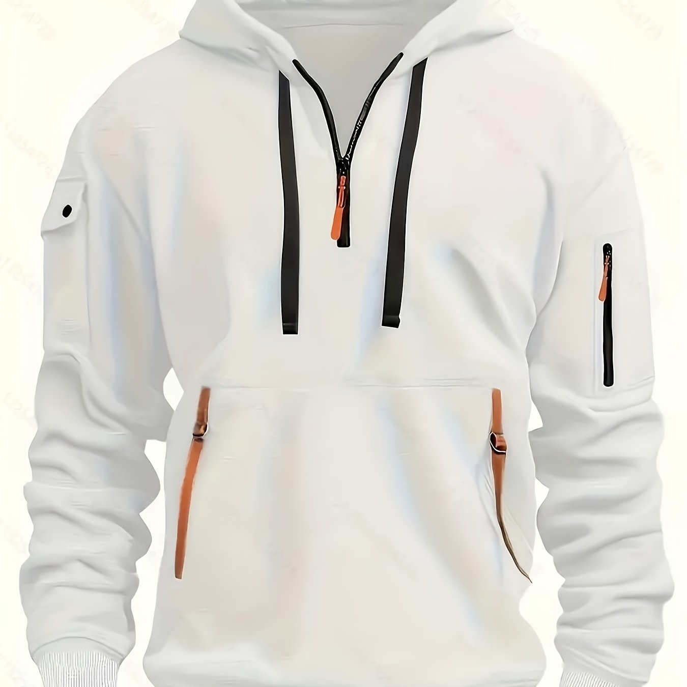 Mens Sporty Casual Hooded Ribbed Cuffs & Hem Solid Colour Sweatshirt
