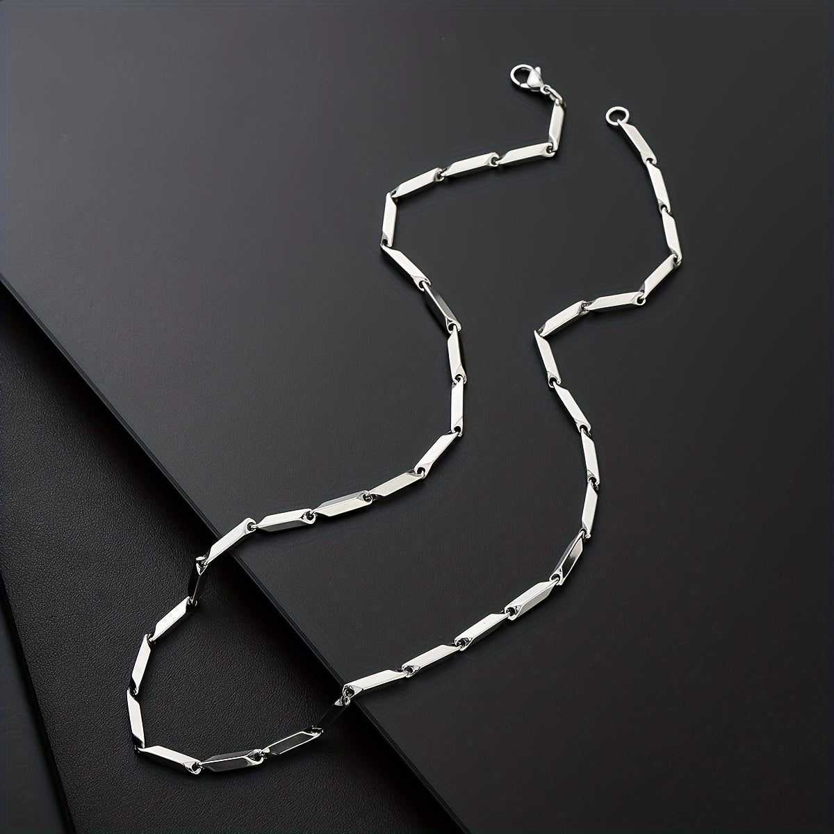 Mens Sleek White Gold Plated Geometric Design Chain Necklace