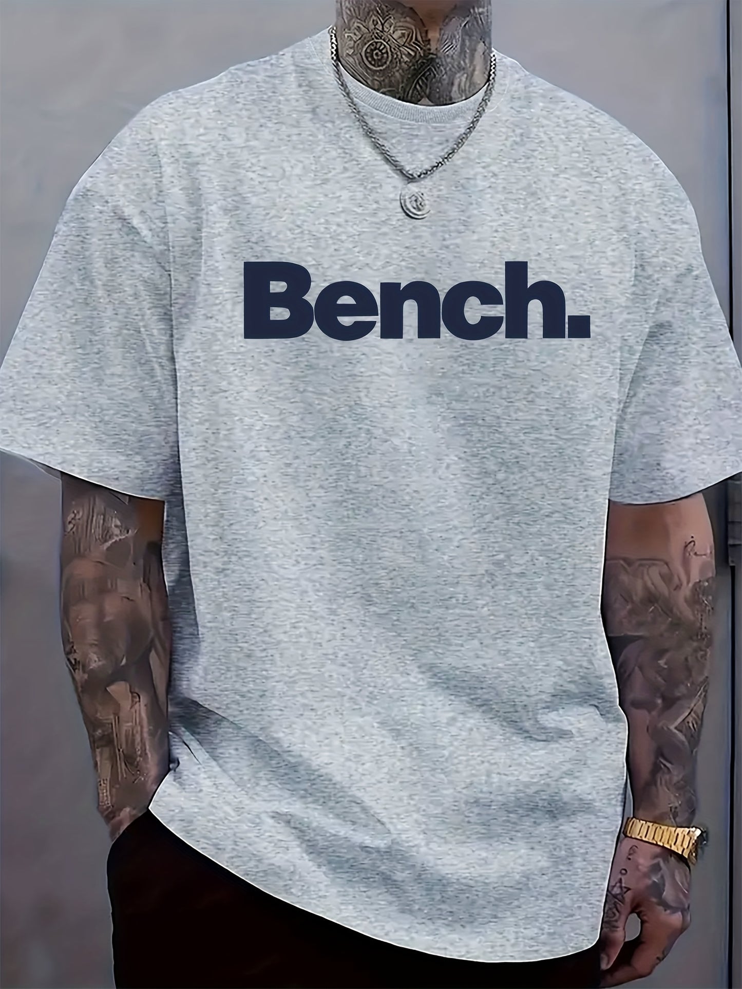 Mens Casual Crew Neck Short Sleeve BENCH Print Lightweight Breathable Tshirt