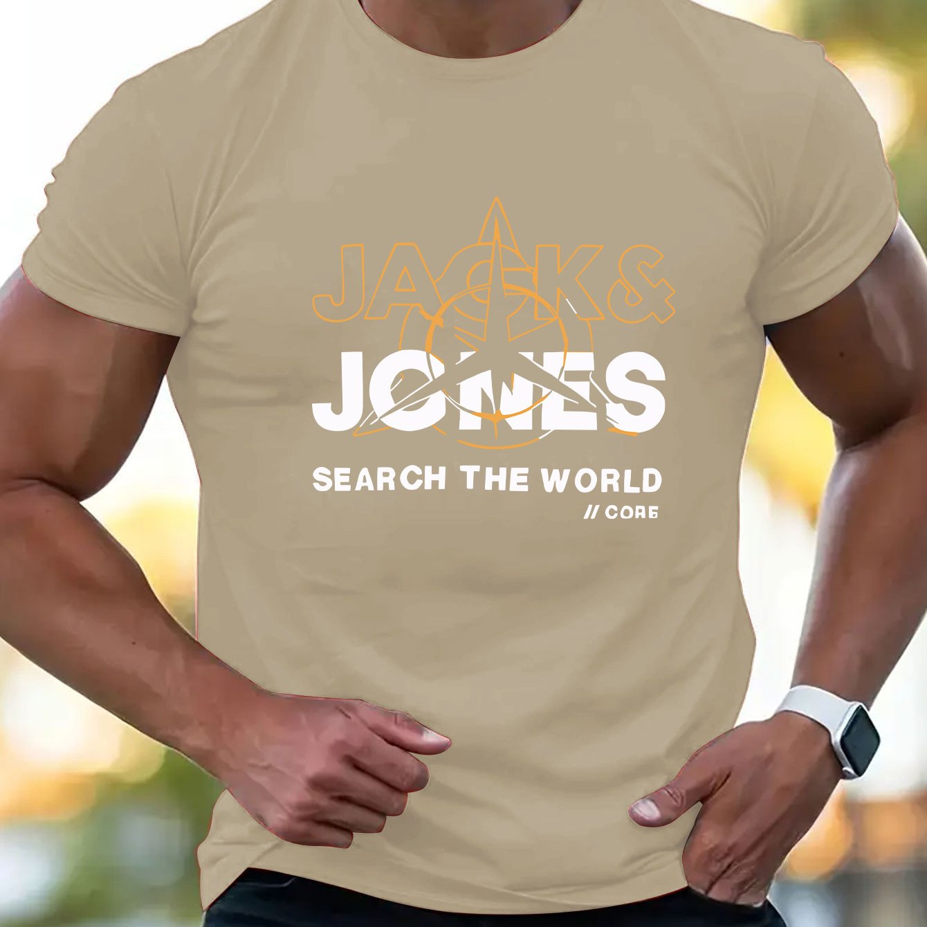 Mens Casual Graphic Short Sleeve Summer Style "Search the World" Print Round Neck Tshirt