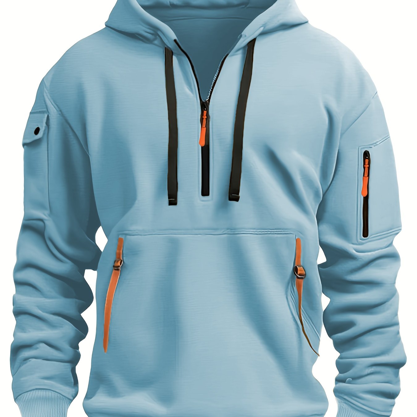 Mens Sporty Casual Hooded Ribbed Cuffs & Hem Solid Colour Sweatshirt
