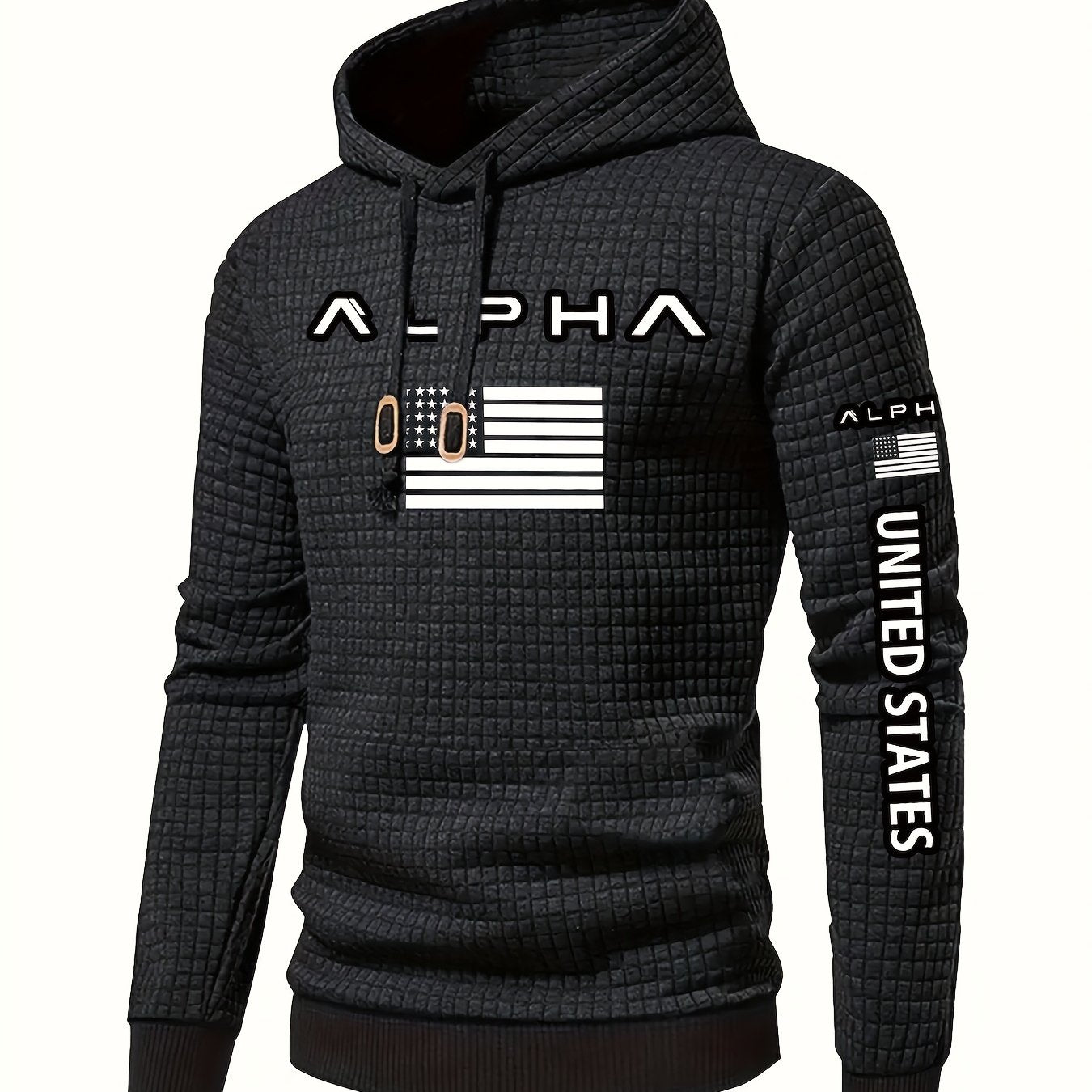 Mens Casual Graphic Letter Print Retro Hooded Loose Fit Sweatshirt