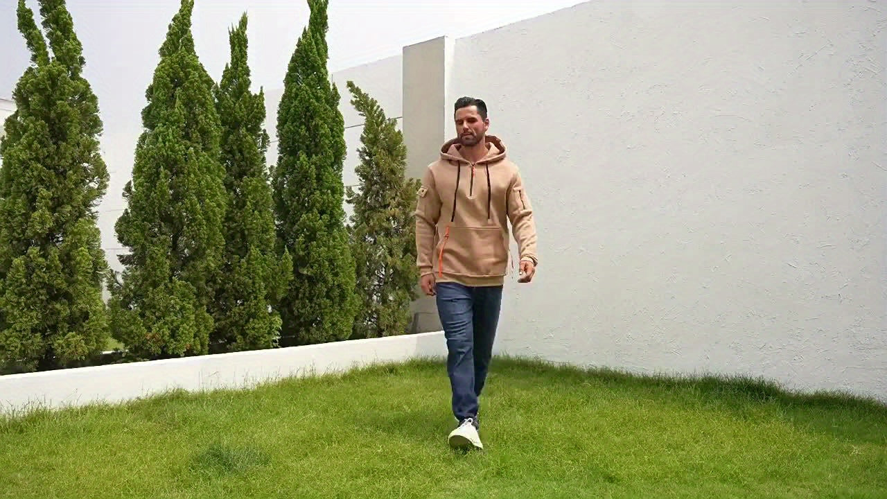 Mens Sporty Casual Hooded Ribbed Cuffs & Hem Solid Colour Sweatshirt