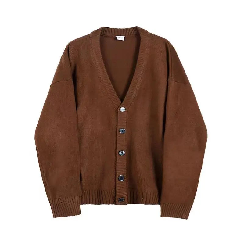Mens Knitted Solid Colour V-Neck Single Breasted Cardigan