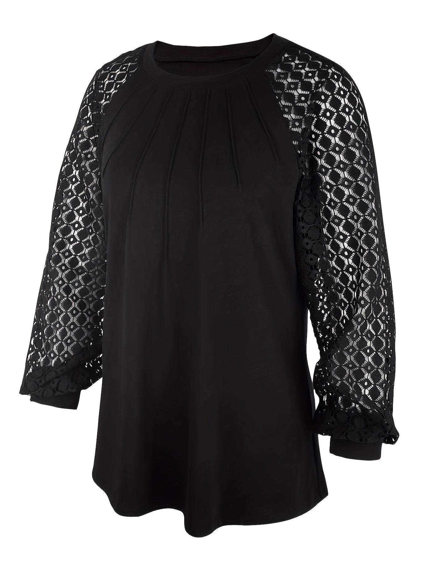 Womens Elegant Long Sleeve Crew Neck Semi Sheer Top