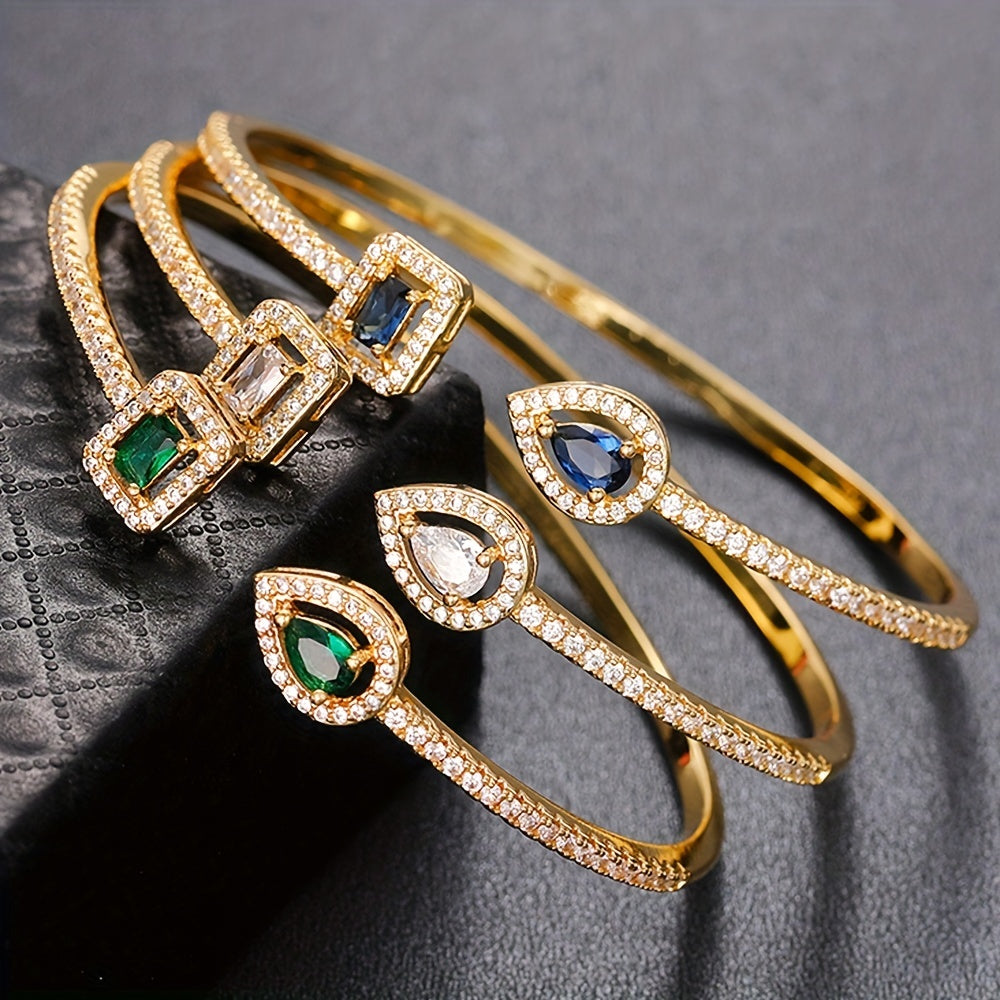 Womens Elegant Cubic Zirconia Geometric Cuff Bracelet