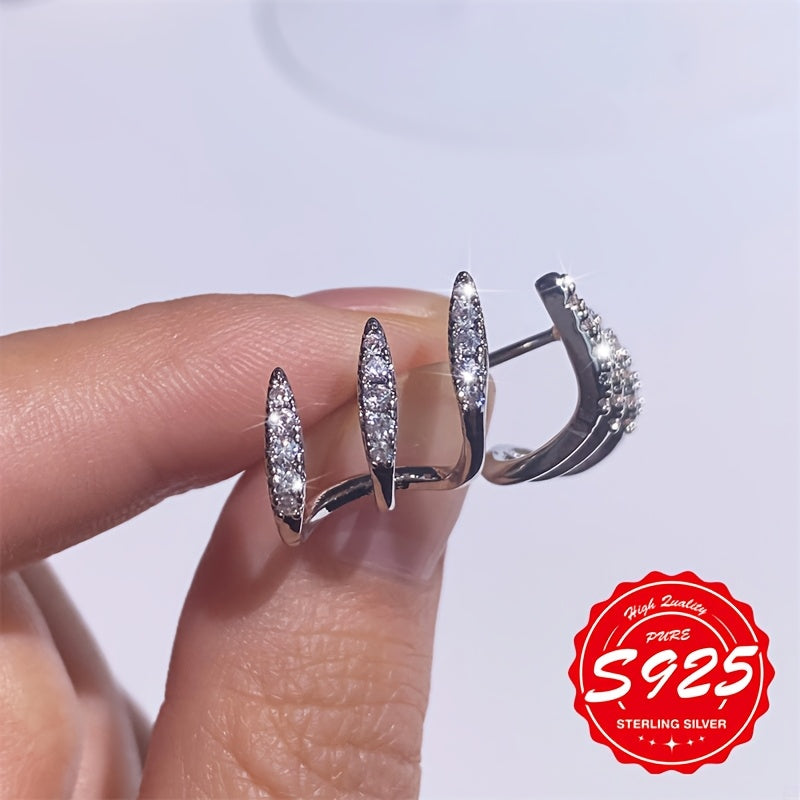 Womens 925Silver Hypoallergenic Three-Prong Curved Earrings
