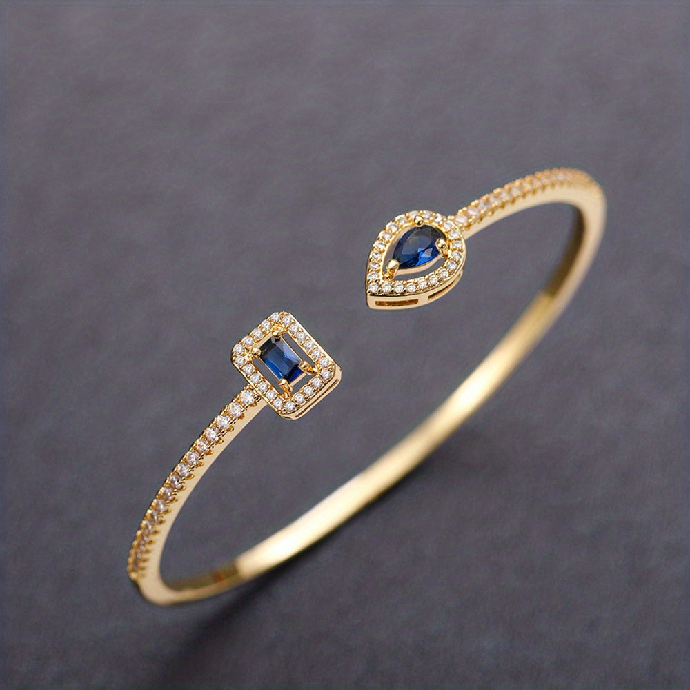 Womens Elegant Cubic Zirconia Geometric Cuff Bracelet