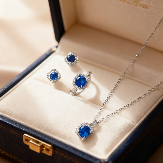 Womens Elegant 3pcs 925 Silver Plated Moissanite Jewellery Set
