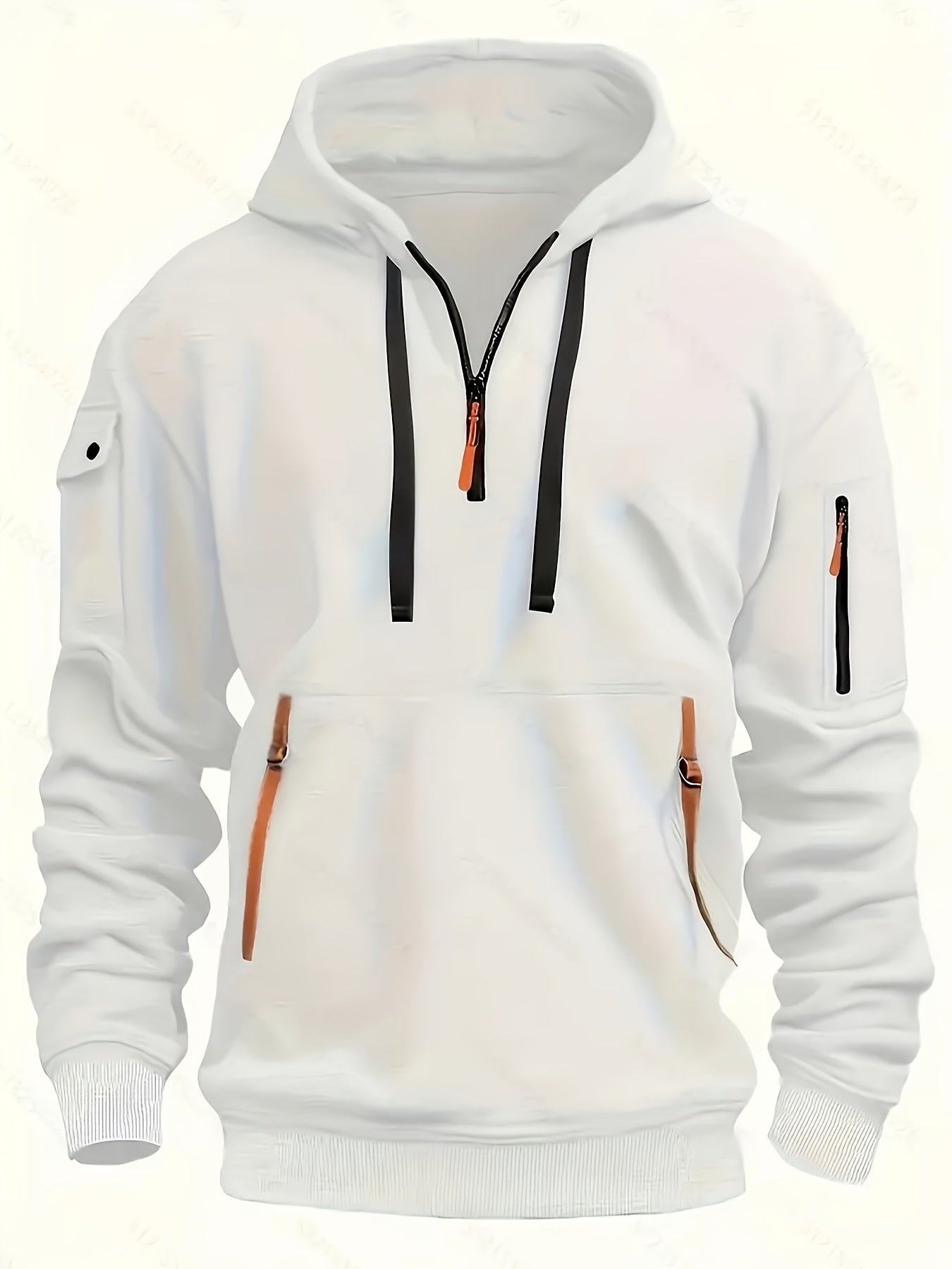 Mens Sporty Casual Hooded Ribbed Cuffs & Hem Solid Colour Sweatshirt
