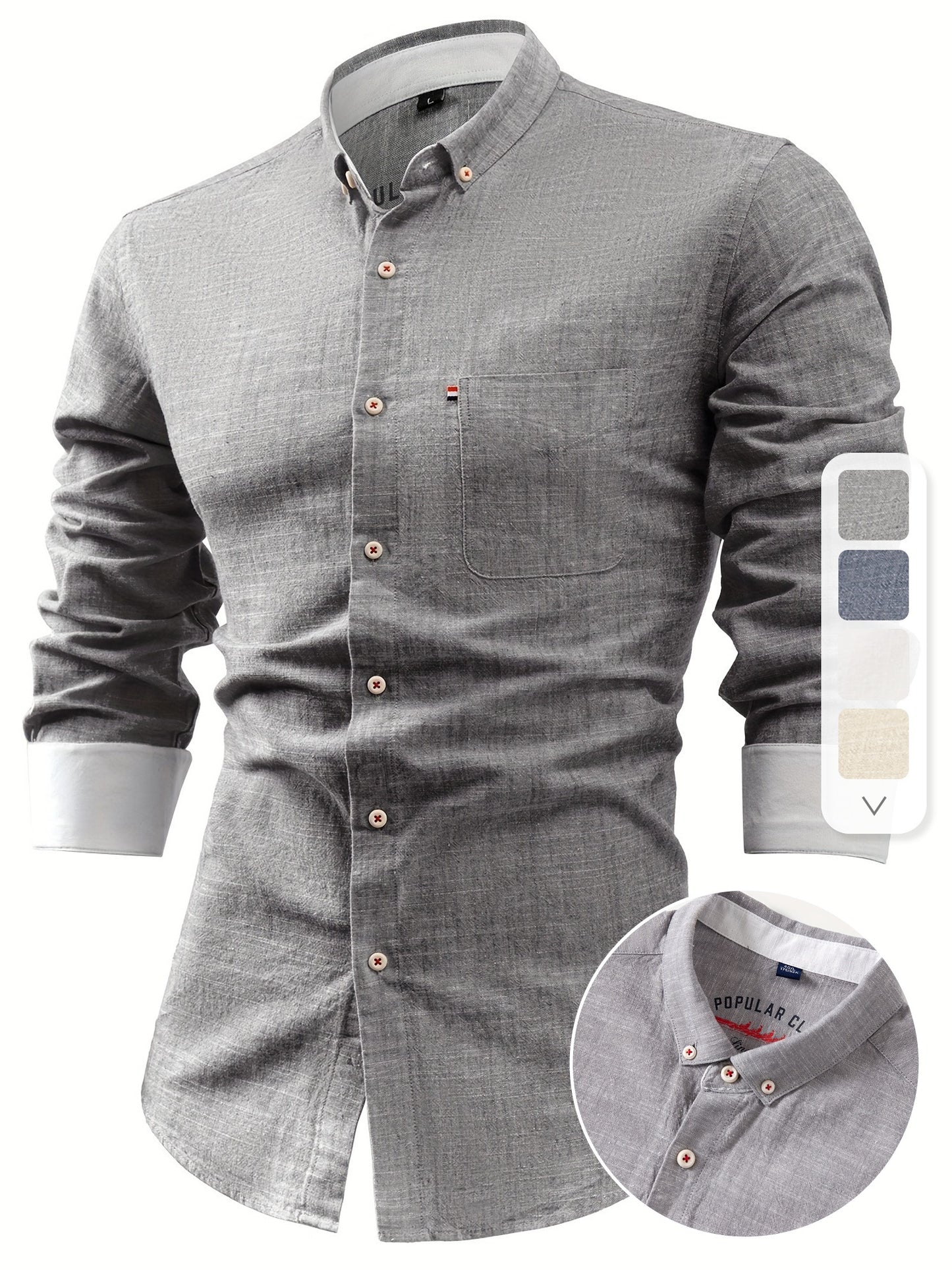 Mens Casual Button-Front Long Sleeve Classic Shirt