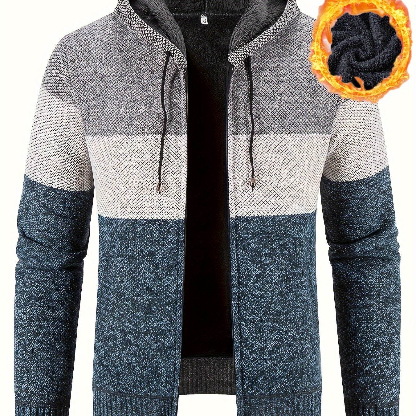 Mens Casual Slightly Stretch Zip Up Colour Block Hooded Fleece Jacket Sweater