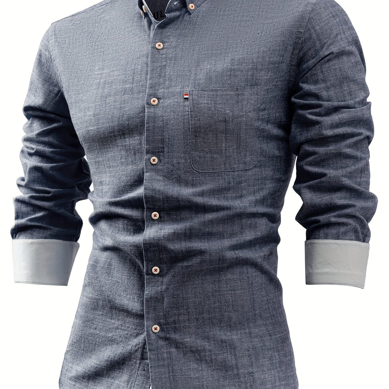 Mens Casual Button-Front Long Sleeve Classic Shirt