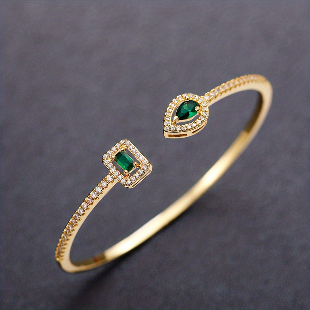 Womens Elegant Cubic Zirconia Geometric Cuff Bracelet