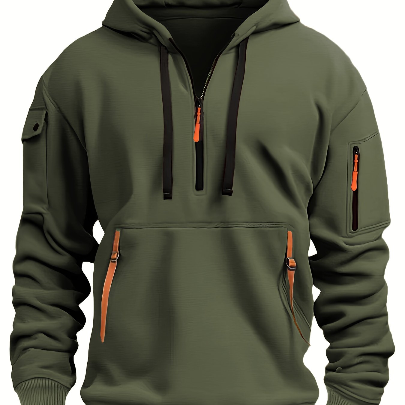 Mens Sporty Casual Hooded Ribbed Cuffs & Hem Solid Colour Sweatshirt