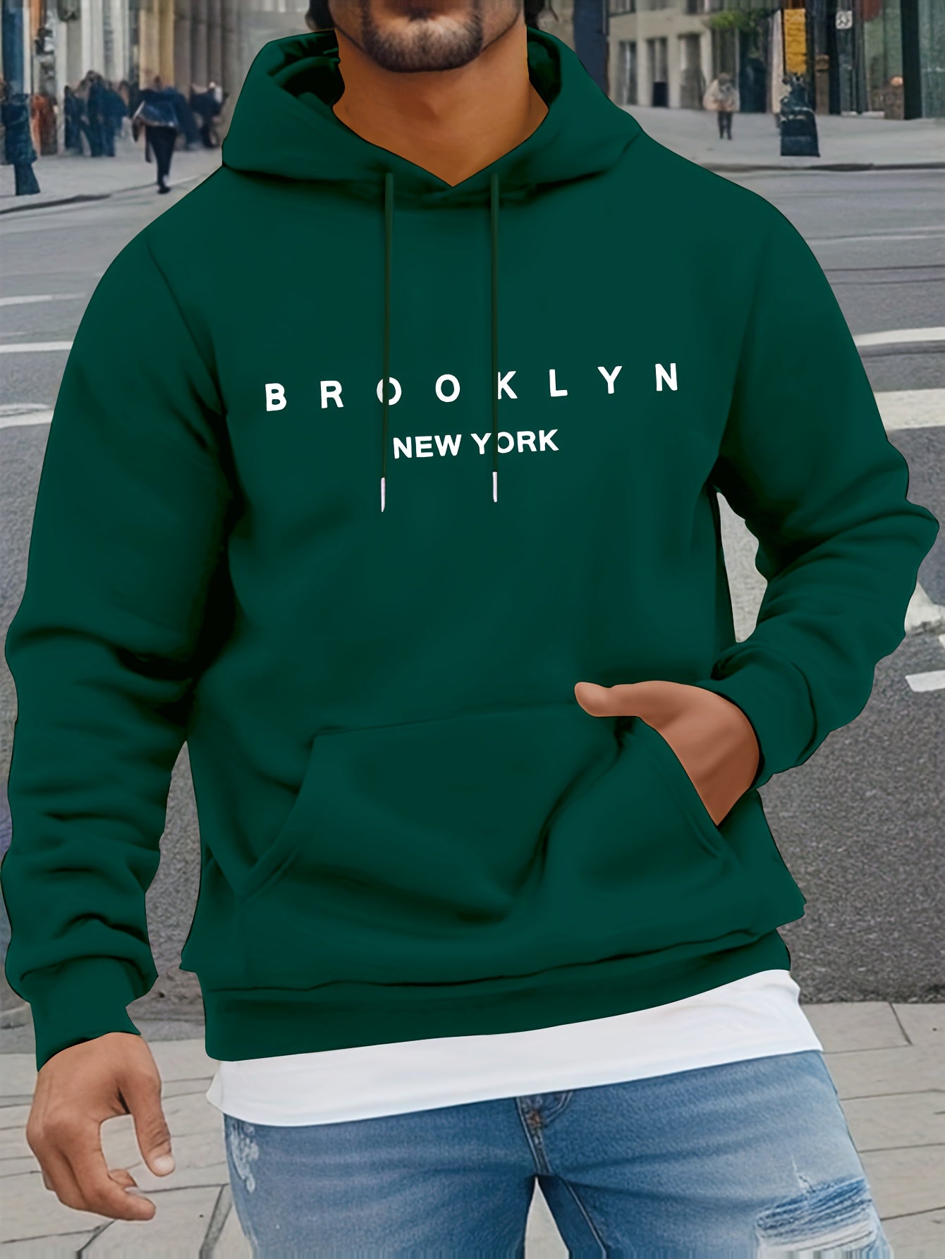 Mens Casual Comfy Classic Letter Print Drawstring Long Sleeve Sweatshirt Hoodie