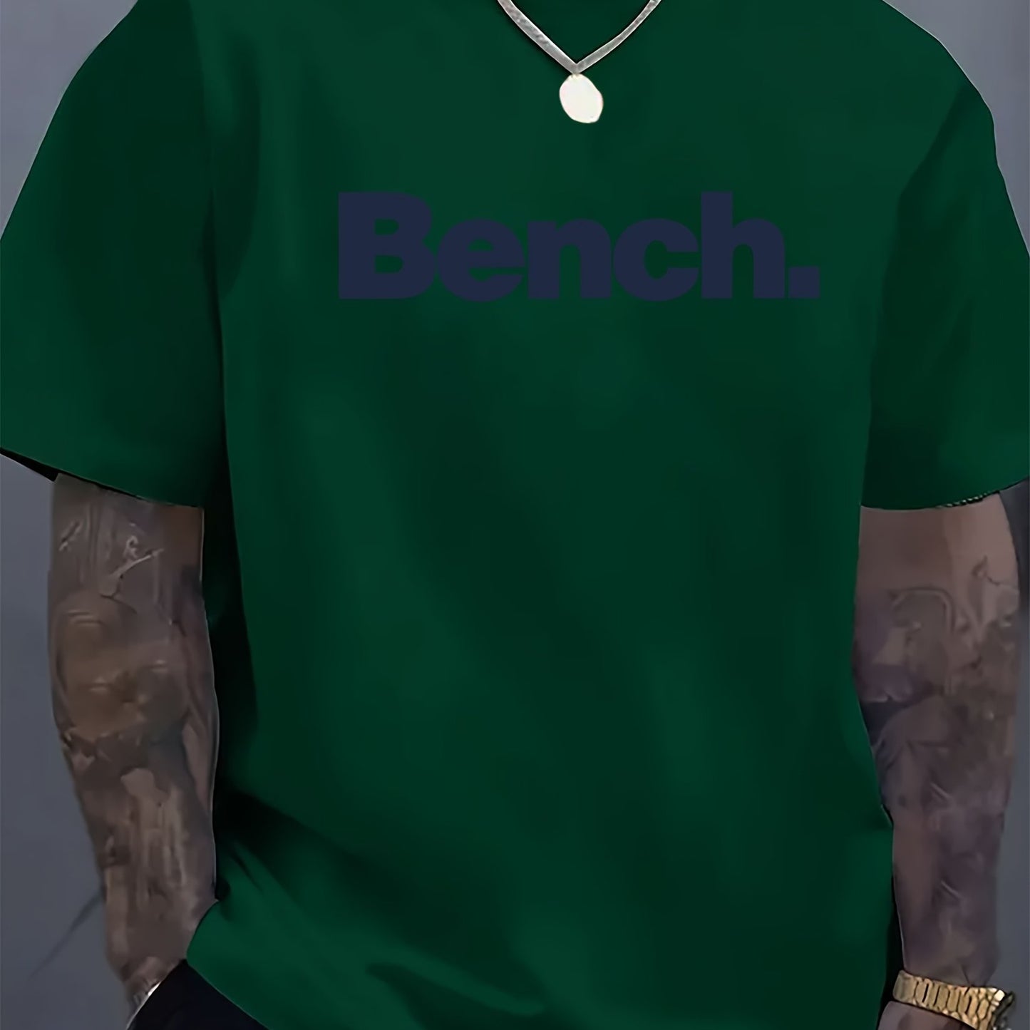 Mens Casual Crew Neck Short Sleeve BENCH Print Lightweight Breathable Tshirt