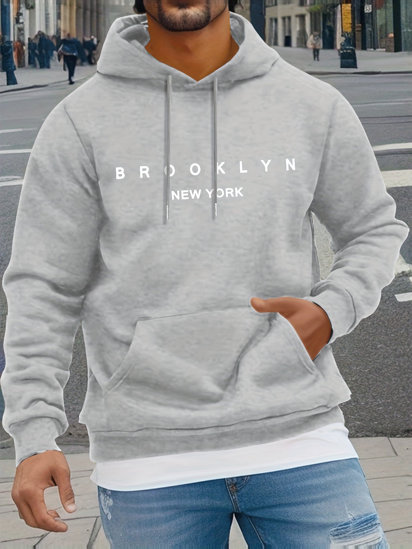 Mens Casual Comfy Classic Letter Print Drawstring Long Sleeve Sweatshirt Hoodie