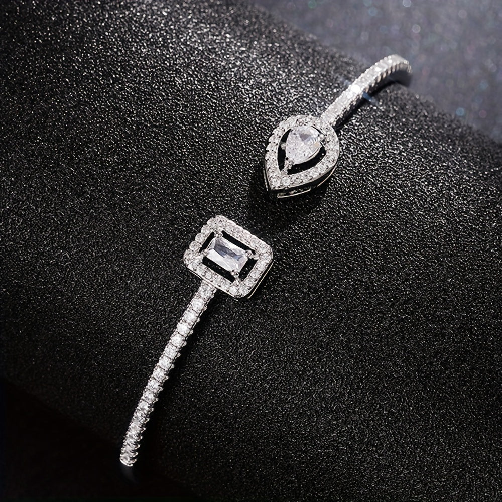 Womens Elegant Cubic Zirconia Geometric Cuff Bracelet