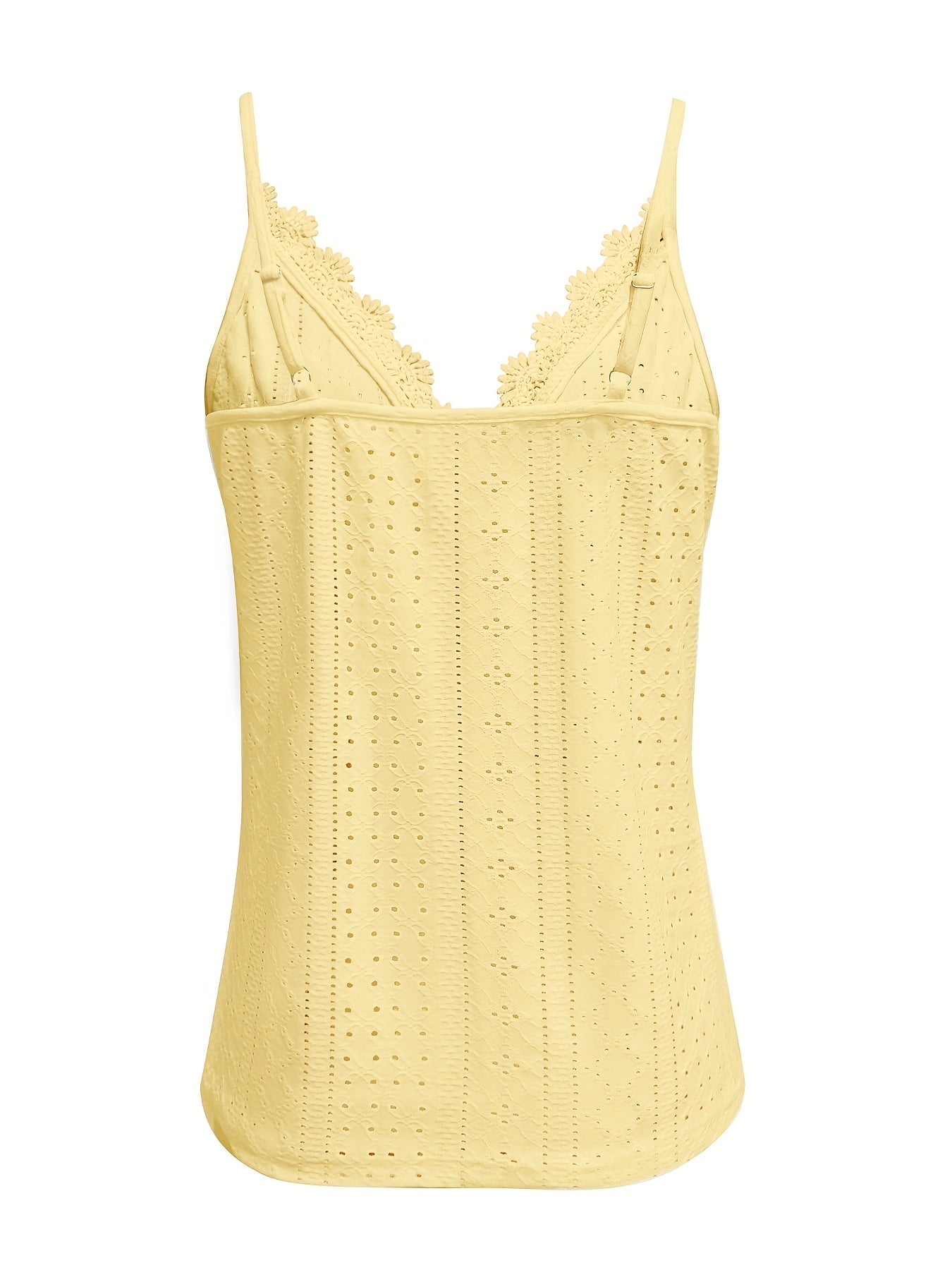 Womens Casual Elegant V-Neck Sleeveless Eyelet Detail Lace Trim Cami Top