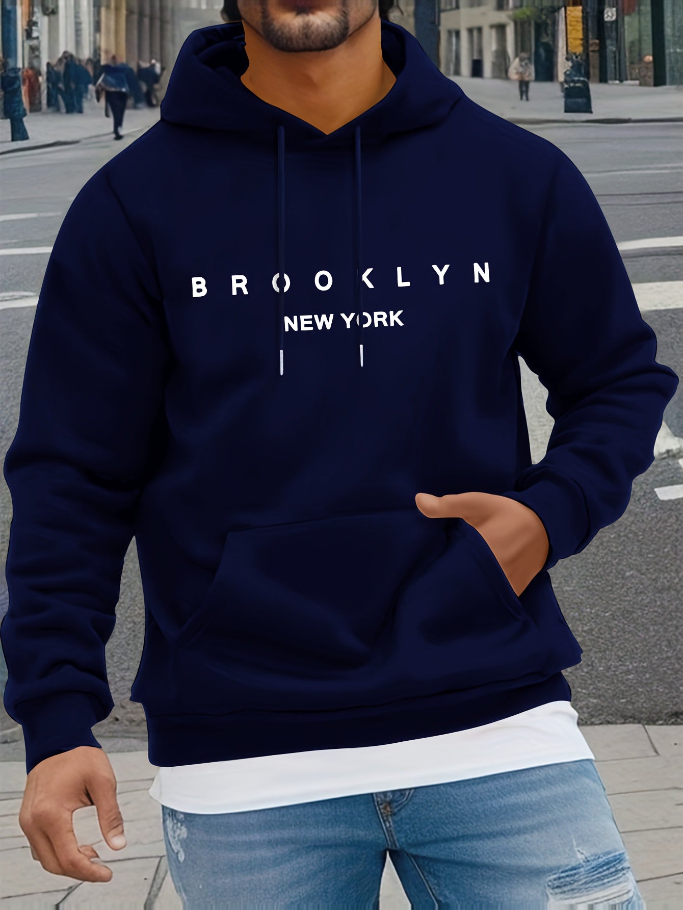 Mens Casual Comfy Classic Letter Print Drawstring Long Sleeve Sweatshirt Hoodie
