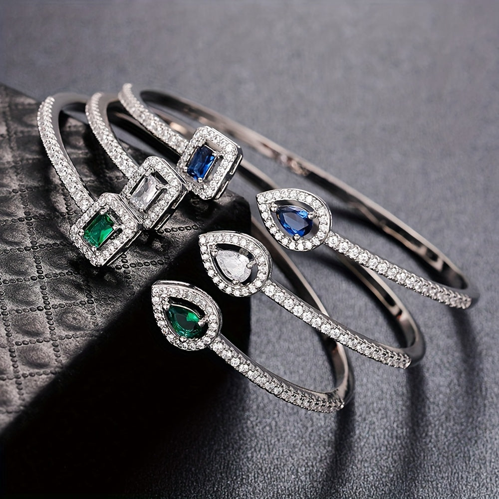 Womens Elegant Cubic Zirconia Geometric Cuff Bracelet