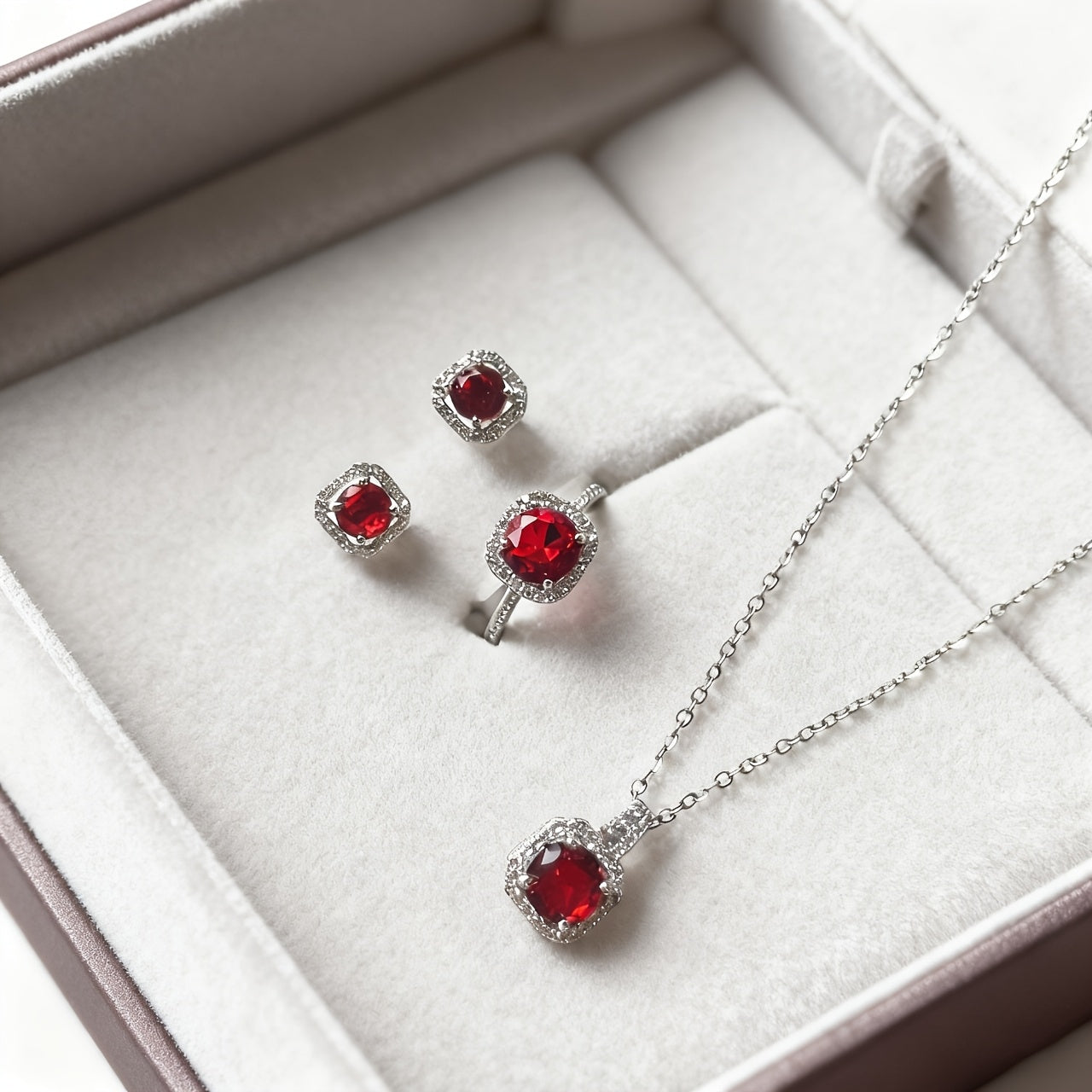 Womens Elegant 3pcs 925 Silver Plated Moissanite Jewellery Set