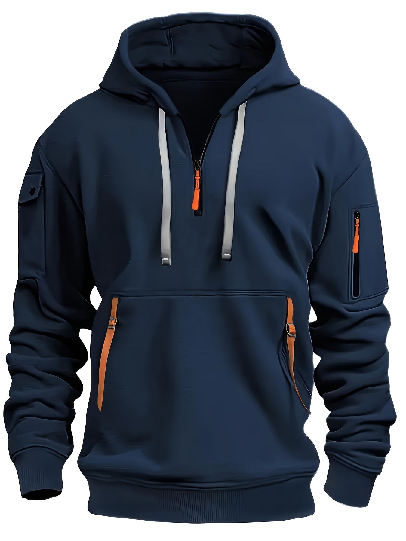 Mens Sporty Casual Hooded Ribbed Cuffs & Hem Solid Colour Sweatshirt