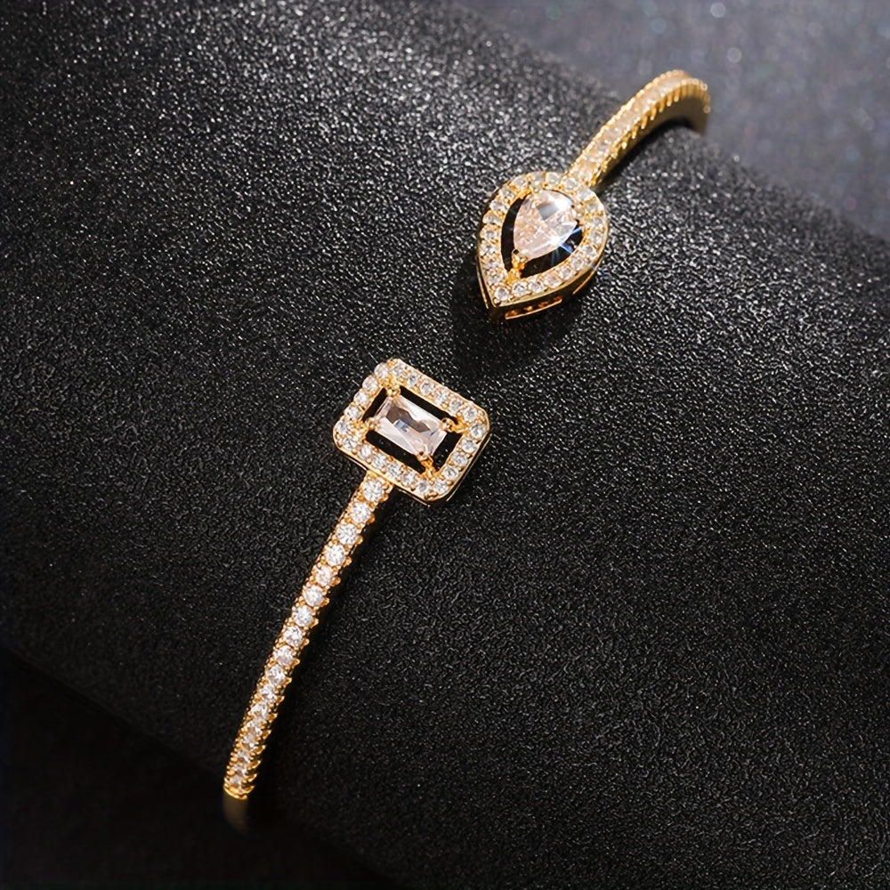 Womens Elegant Cubic Zirconia Geometric Cuff Bracelet